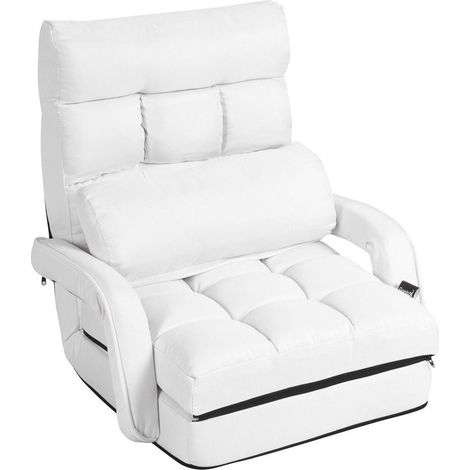 Décoshop26 – Fauteuil convertible 1 place en lin fin avec oreiller amovible – 5 positions réglables – Cadre en tube d'acier – 200000626