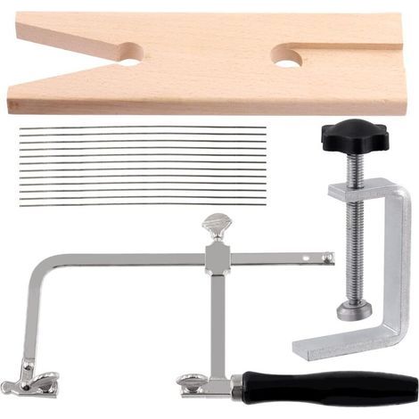 Ensemble de scies professionnelles 3 en 1 de 14 pièces pour bijoutier, comprenant une pince en V, un cadre de scie réglable et des lames de scie sauteuse, outils de bijoutier pour le métal. (1/4)