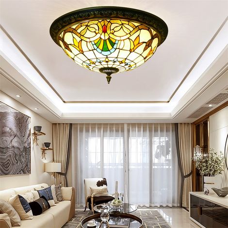AUTRUCKER Plafonnier circulaire en vitrail Tiffany, style rétro turc, idéal pour salon, chambre, couloir, balcon ou ambiance champêtre - 30 cm (1/5)