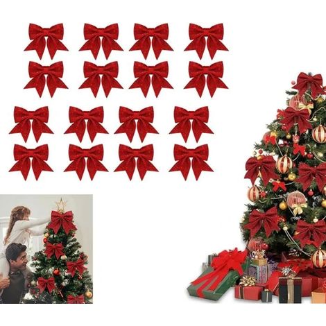 DECOR DE NOEL Arcs de Noël Pailletés, Noeud Sapin Noel, Noeud Noel, Décoration de Noël, Les Fêtes de Famille, Les Mariages 16 Pcs (1/5)