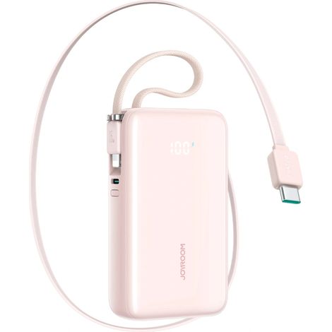 Power bank Joyroom JR-PR2L da 10000 mAh e 35 W con cavo USB-C retrattile integrato e cavo Lightning con cordino - Rosa (1/5)