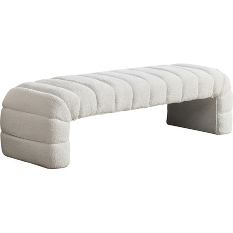 Banc sans dossier en chenille avec armature en bois, design moderne ivoire pour salon, chambre et entrée (1/5)