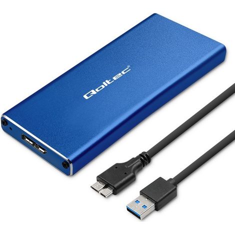 Qoltec Aluminiumgehäuse  M.2 SSD-Einschub  SATA  NGFF  USB 3.0  SuperSpeed 5 Gbit/s  2 TB  Blau (1/5)