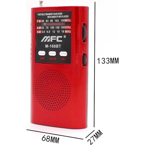 Mini radio de poche FM/AM/SW, radio portable à bande complète, enceinte Bluetooth sans fil, avec lampe torche LED, compatible avec les cartes TF et la lecture USB. (1/5)