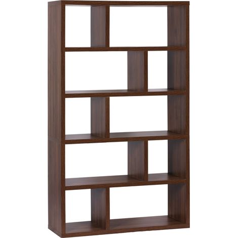 sweeek - Asymmetrisches Bücherregal im Holzlook 5 Ebenen 10 Stauräume