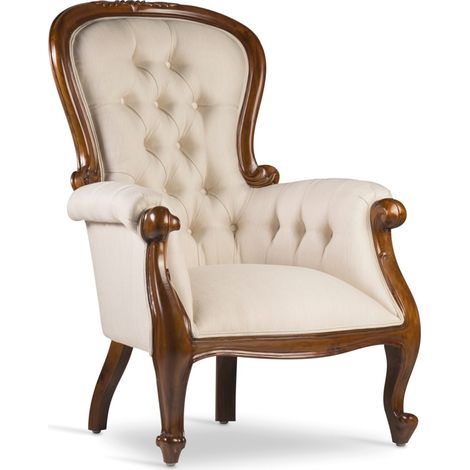 Fauteuil en bois d'acajou marron et assise tissu beige Castle (1/5)