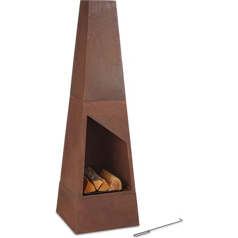 Relaxdays – Brasero extérieur en acier corten patiné – Grille de foyer et tisonnier inclus – Dimensions H149 x L45 x P45 cm – Pour espaces extérieurs