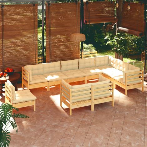 10-tlg. Garten-Lounge-Set mit Creme Kissen Massivholz Kiefer vidaXL (1/5)