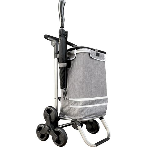 Faltbarer Aluminium Einkaufstrolley 57L (48L + 9L Kühlfach) Grau, 50kg Traglast, 35x45x98cm, EVA Treppenräder Ø32cm, Klappbar, Als Sackkarre & Umhängetasche nutzbar, Einkaufswagen Haken (1/5)