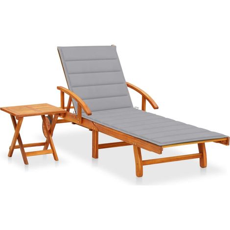 Lettino prendisole sedia a sdraio lettino prendisole letto da giardino mobili da esterno per patio con tavolo e cuscino legno di acacia 020012613