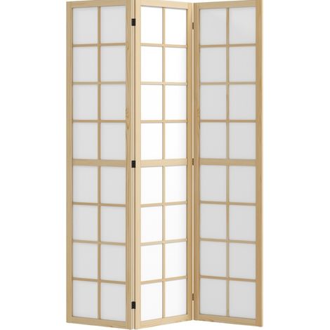 Biombo plegable de 3 paneles de madera de pino y tela 120 x 170 cm (1/5)