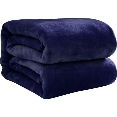 Bardusch-Couverture polaire hiver 100 x 140 cm, flanelle épaisse et douce, plaid jeté de canapé ou lit, coloris bleu marine (1/3)