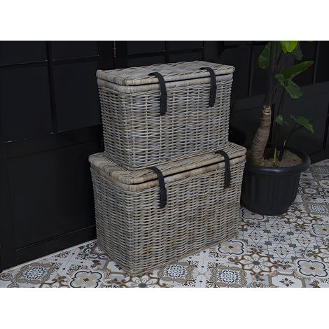 Baule L80 x P45 x H55 cm e L70 x P35 x H45 cm in Kubu Grigio naturale - Lotto di 2 - NEFTA