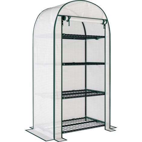 Serre de jardin, serre de balcon, résistante aux UV, porte enroulable, 4 étagères, bâche en PE, 80 x 50 x 160 cm, blanche (1/5)