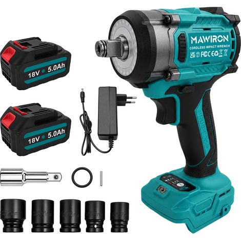 Boulonneuse à Chocs Sans Fil Professionnelle 520 Nm - Moteur Brushless 500W avec Anneau Lumineux LED - Coffret Clé à Chocs 1/2" + 2x Batteries 18V 5.0Ah & Douilles (1/5)