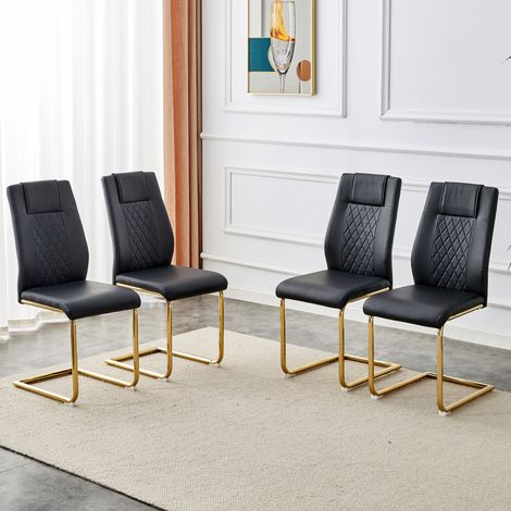 Silla de comedor de PU negro y metal dorado, ergonomica, 120 kg, facil de limpiar,41×48×97cm (1/5)