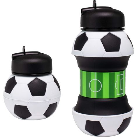 1 Gourde, silicone alimentaire, pliable, forme ballon de football, 550ml, avec attache, pour école et sport (1/5)