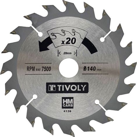 Tivoly • Lame de Scie Circulaire • Ø140mm • 20 Dents en Carbure • Pour Scie Portative • Pour Découpe du Bois • Pour Découpe du Plâtre (1/2)