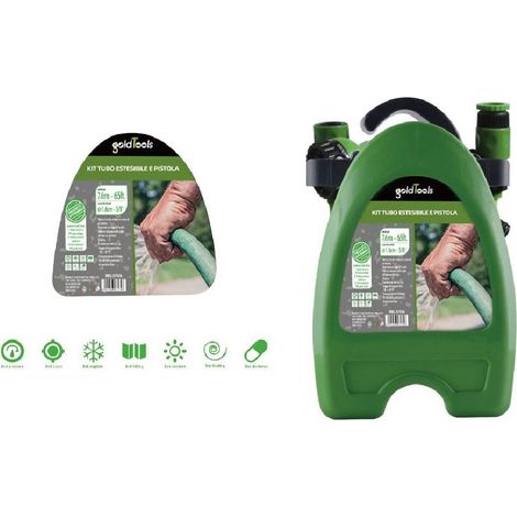 Kaela - Kit Tubo Estensibile Avvolgibile 7.6mt Pistola Irrigazione Giardino Staffa 57516 - (1/2)