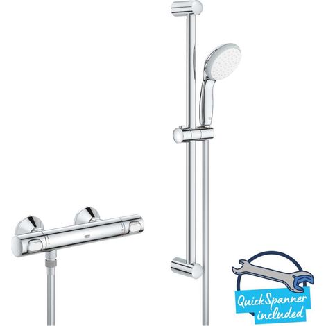 GROHE QUICKFIX, Precision Flow Miscelatore termostatico per doccia, con tecnologia Water Saving e GROHE Ecobutton, asta 920 mm, Cromo, 34842000 (1/5)
