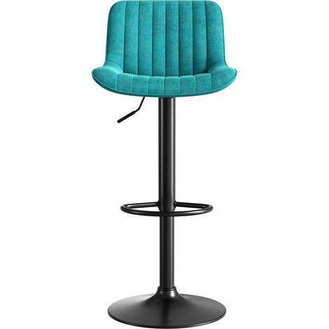 Set de 4 taburetes de bar giratorios de terciopelo azul regulables en altura MODENUIT (1/5)