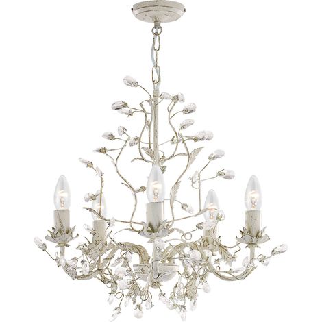 Almandite, plafoniera a 5 fiamme, finitura oro crema con copertura in foglia e cristalli decorativi trasparenti (1/5)