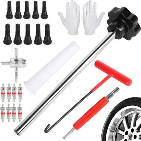 Kit de réparation de valves de pneus - 24 pièces - Noir - Extracteur et clé de valve - Remplace les valves tubeless TR413 et TR414 (1/5)