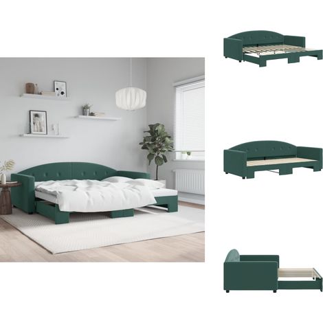 Lit de jour avec gigogne sans matelas vert foncé 90x200 cm - Canapé Convertible - Lit Deux Places - Lit Tiroir - Meuble Multifonctionnel - Literie (1/5)