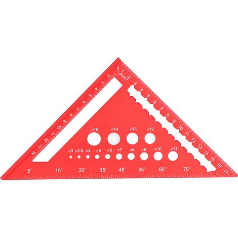 Escuadra triangular métrica de carpintería de 18 cm (7 pulgadas), plantilla de corte de 90°, transportador, herramienta de marcado de aleación de aluminio rojo para carpintería. (1/5)