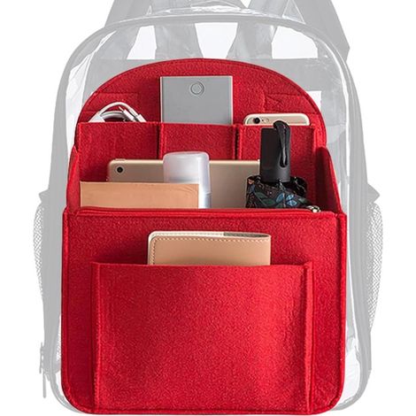 Organizer per borse, inserto per zaino. Mantiene gli oggetti in ordine. Realizzato in robusto feltro. 27 x 12 x 27 cm. Rosso. (1/5)