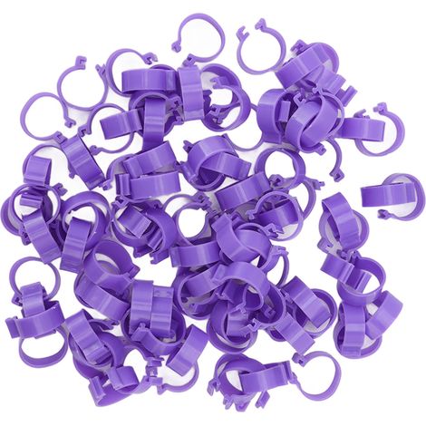 100 anneaux pour pattes de poulet, canard, poule et oie - Clips pour pattes de volaille - Outils d'élevage - Violet - 16 mm / 0,63 po (1/5)