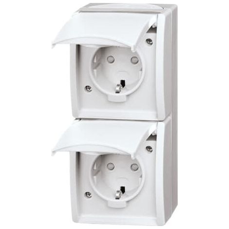 Busch-Jaeger Enchufe doble SCHUKO® con campo de rotulación Safety+ con tapa abatible 16 A blanco alpino - ocean® (20-02 EBW-54), 2CKA002084A0722