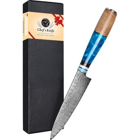 Cuchillo multiusos, hoja de acero de Damasco, mango ergonómico, cuchillo multiusos (1/2)