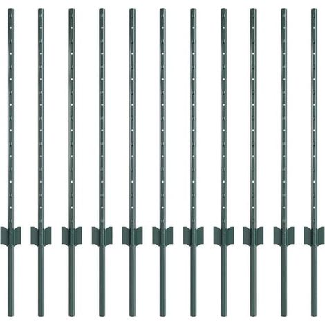 Poteaux de clôture. 11 poteaux, verts, 120 cm, acier. (1/5)