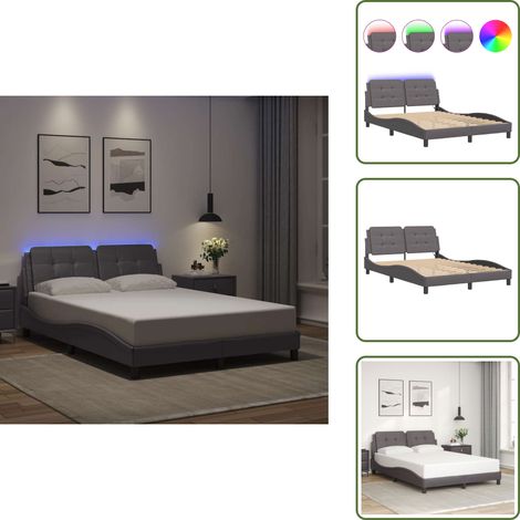 Cadre de lit avec LED sans matelas gris 140x200 cm - Lit Plateforme - Lit Design - Cadre Lit - Lit Double - Luminaire Intégré (1/5)