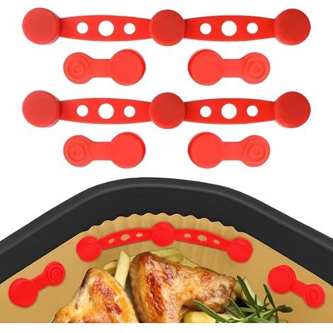 6pcs Silicone Air Fryer Magnets, Air Fryer Magnet Accessories for Parchment Paper Liners, Food Grade Heat Resistant, Compatible with Multiple Air Fryer Brands (Red) (1/5)