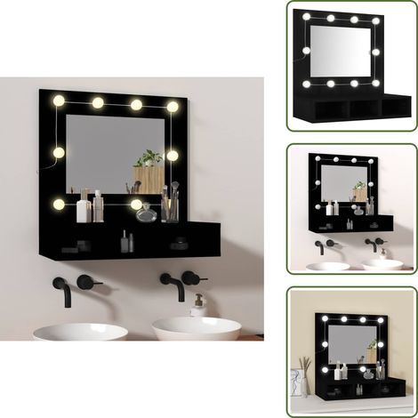 The Living Store Mobile a Specchio con LED Nero 60x31,5x62 cm - Specchio con LED