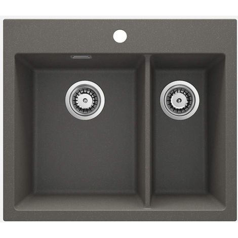 Lavello cucina in granito con 2 vasche 60x52 cm antracite metallizzato - Lyra