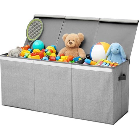 M.J COMFY-LIFE Toy Storage Box, 145L Large Foldable Kids Toy Chest & Box for Boys Girls, Toy Organiser with Flip-Top Lid & Handles, Childrens Storage Bin for Clothes, Books, Playroom, Grey (1/5)