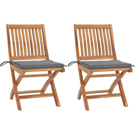 Lot de 2 Chaises de jardin Siège de Terrasse Fauteuil de jardin avec coussins gris Bois de teck massif DHNET9288039 (1/5)