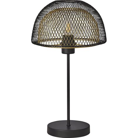 Searchlight Honeycomb 1 Light Double Layered Mesh Lampe de Table - Extérieur Noir Avec Intérieur Doré (1/3)