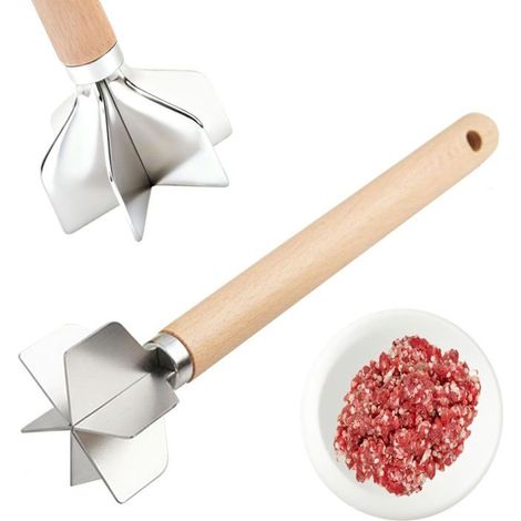 Hachoir à viande manuel en acier inoxydable 304, 6 lames, manche en bois de 28 cm, robuste et durable, un indispensable en cuisine. Qualité exceptionnelle. (1/5)
