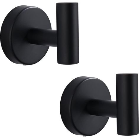 Bathroom Towel Hooks,Wall Mounted Coat Hooks,Matte Black Heavy Duty Robe Hook for Door Cabinet Closet Towel Hook Holder for Bathroom Kitchen Home Garage Hotel Office Bedroom (2pcs Matte Black) (1/5)