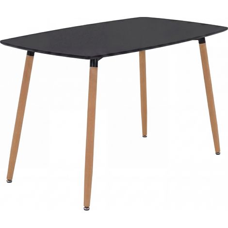 Mesa de comedor y cocina FELICIA negra 120 x 70 x 74,5 cm con tablero de madera, patas metálicas efecto madera y pies antideslizantes - MOG CASA