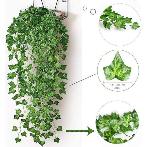 Lierre Artificiel,2M Feuille Guirlande Lumineuse,Plantes Artificielles avec 20 LED et Vert Feuille,Chaîne Lumières LED de Vigne pour Jardin,Cour,Maison,Patio,Fête de Mariage Décoration (1 PCS)