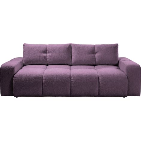 CONSTANCE - Canapé droit convertible tissu chenille 3 places - Mauve