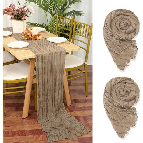 Set mit 2 hellbraunen Musselin-Tischläufern, 90 x 300 cm, rustikaler Gaze-Stoff, braune Tischdekoration für Hochzeiten, Tischdecke für Brautpartys, Tischdekorationen