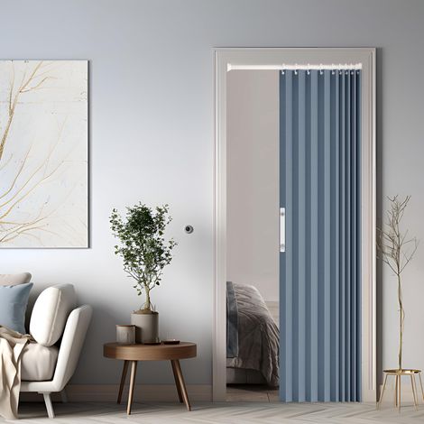 Rideau de porte magnétique avec occultation, séparateur de pièce pliable pour salle de bain/chambre/salon, design accordéon (Bleu) (1/5)