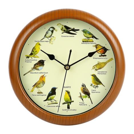 Horloge murale avec chants d'oiseaux, chants d'oiseaux domestiques, mode silence automatique la nuit, horloge décorative, dimensions 26×26 cm (1/3)