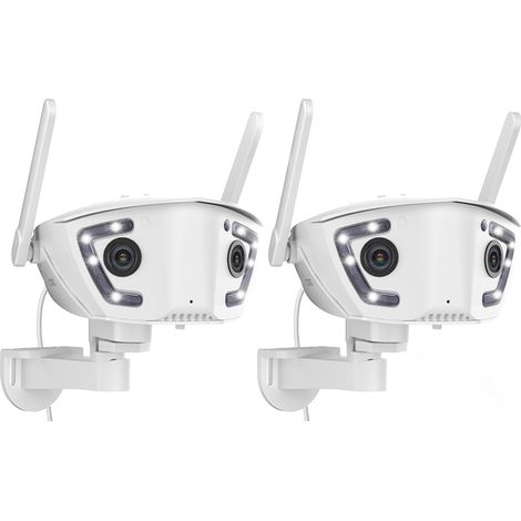 Ctronics 4MP Caméra Surveillance Lot de 2 Vision 180°WiFi 2.4/5Ghz Double Objectif, Détection Personne/Véhicule/Animaux, Vision Nocturne Couleur Blanc (1/5)